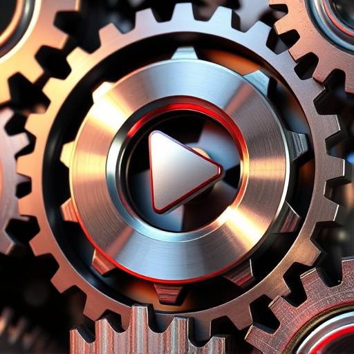 Icon featuring moving gears and a video play button, symbolizing motion graphics and animation